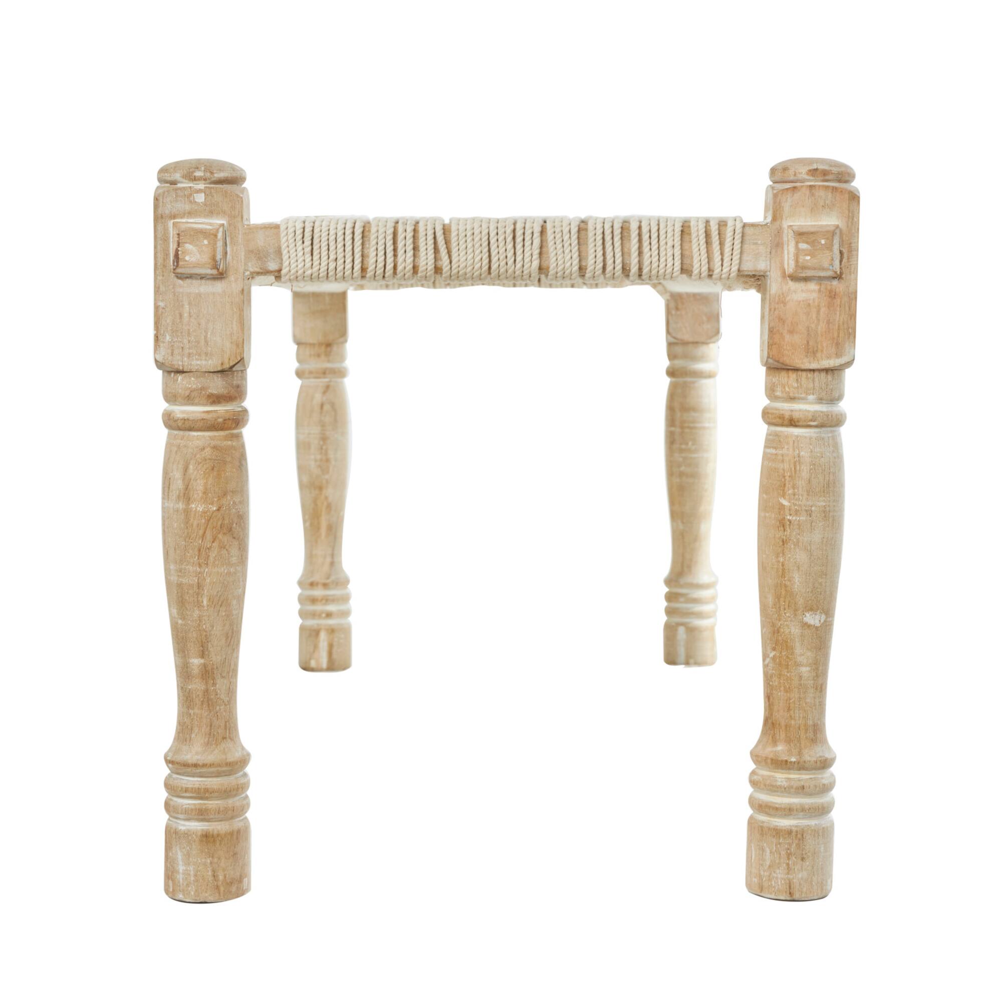 Beige Cotton Handmade Woven Chevron Bench with Mango Wood Legs